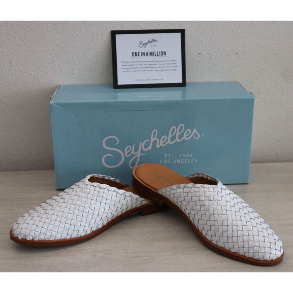 Seychelles IB02410 Women's Sz 6 White Basketwoven Leather Places To Go Mule